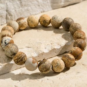 Natural Stone Single Strand Beaded Stretch Bracelet (Earth Tone)